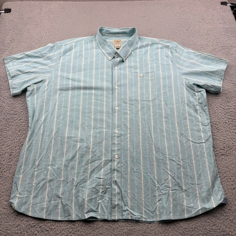 LL Bean Button Down Mens XXXL Blue Striped Traditional Fit Short Sleeve Shirt